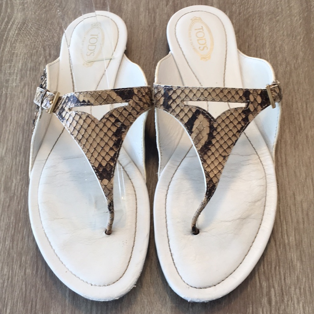 Tod’s Brown Python Leather Flat Sandals - image 1